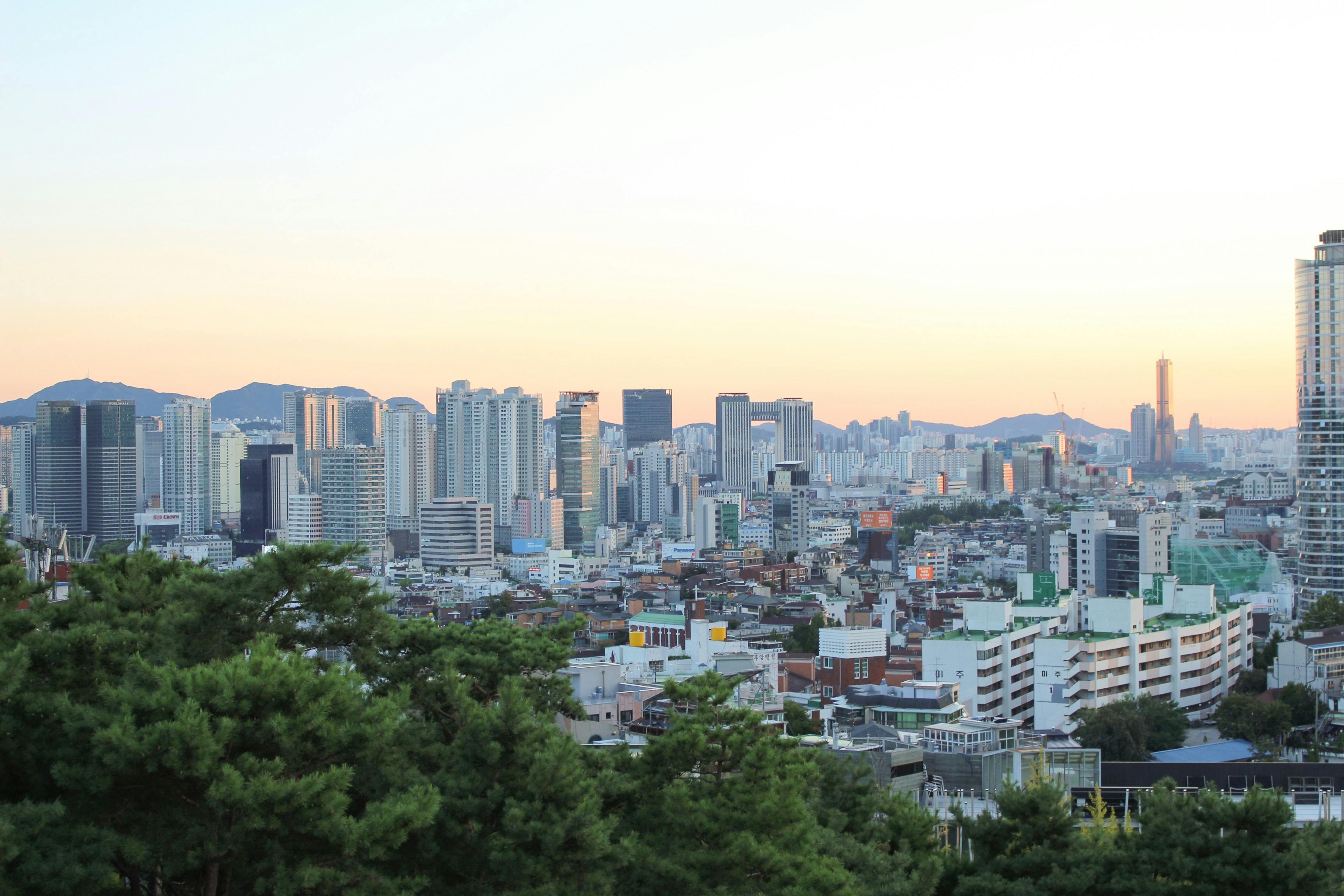 Aerial view of the Seoul, South Korea skyline
